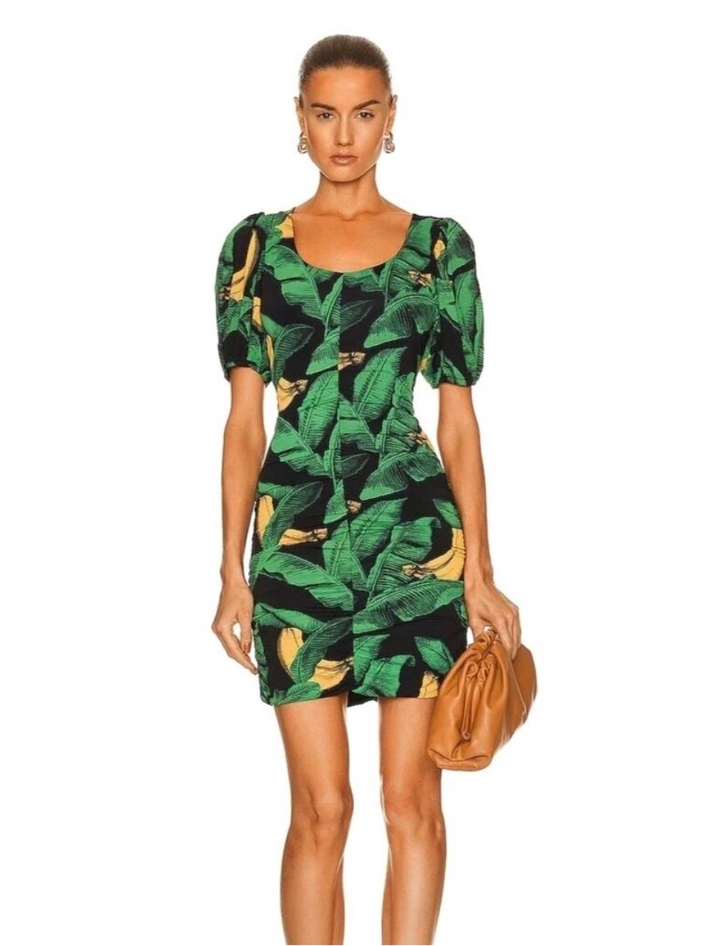GANNI Banana Print Puff Sleeve Dress